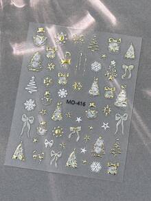 Autocolante de unghii cu design holografic cu fulg de zăpadă, design laser strălucitor, brad de Crăciun auriu, decorațiuni pentru unghii, accesorii pentru manichiură DIY