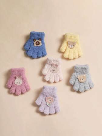 1 par de guantes de punto elásticos cálidos para bebé de 2 a 6 años, para otoño e invierno. Guantes anti-mordedura para bebé, adecuados para uso diario casual y protección contra el frío del invierno. Diseño de patrón de animal lindo y juguetón. Materiales suaves de punto. Guantes para bebé, regalos para padres, compras navideñas, Acción de Gracias, color rosa.