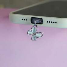 1 件可爱蝴蝶手机防尘塞，防止灰尘堵塞，手机防尘塞吊坠饰物，适合 Type-C，手机配件