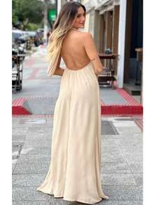 Women's Long Backless Simple Beach Dress None Fabric Backless / Backless Ruffled 019 Wedding Evening Beach Home Office Formal & Evening Travel Daily Birthday Party Summer - 裸體 - 查看 2