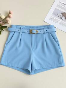 TAILORED SHORTS WITH LINED BELT FASHION BLOGGER - Baby Blue - View 2