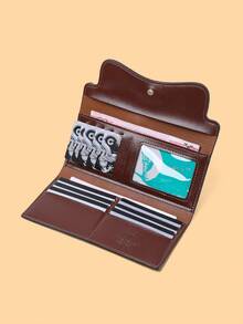 Cartera larga de mujer con broche a presión, diseño de nicho retro chic, nueva para otoño/invierno, con múltiples ranuras para tarjetas, billetera de mujer