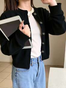 DAZY 纽扣前开衫、长袖上衣、秋装夹克 - 黑色 - 查看 4