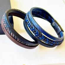 Men S Braided Leather Bracelet Stylish Magnetic Clasp Premium Handmade Wristband Available In 19cm And 21cm For Perfect Fit