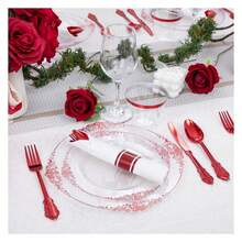 Red Plastic Plates Disposable Set - 175pc Party Dinnerware, 10.25" Dinner & 7.5" Dessert, Silverware, Cups - Wedding & Party Supplies - 如圖/A - 查看 7