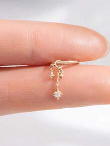 1pc 925 Sterling Silver Earring Accessory, 18k Gold Plated Earring Connector Chain, Convertible Pendant Chain For Women, Suitable For Double Ear Piercings - Gold - View 2