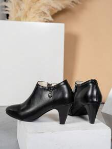 女士时尚尖头高跟鞋，法式正式性感百搭浅口鞋 - 黑色2 - 查看 5