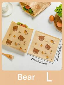 25pcs/Pack Brown Kraft Paper Bear & Lemon Print Sandwich/Bread/ Oil Proof Self-Adhesive Packaging Bags, Suitable For Sandwiches, Burgers, Fries, Party Snacks Etc. (Slight Difference In Pattern Arrangement Due To Production Batch) - Brown - View 18