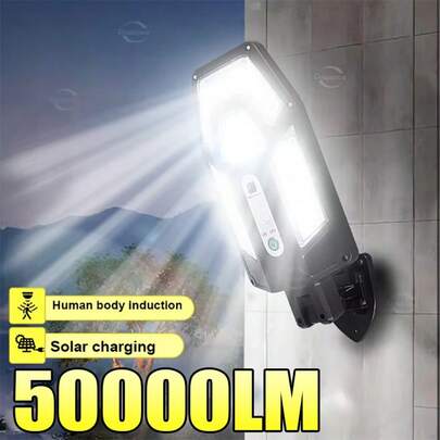 50 000 lm Lampe solaire haute puissance avec détecteur de mouvement. Lampe solaire de rue ultra-lumineuse, éclairage mural solaire LED étanche pour l'extérieur. Éclairage solaire de jardin, garage et éclairage commercial. Facile à installer, durable en ABS