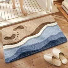 1pc Dajang Plush Bath - Non-Slip, Absorbent, Washable Polyester With TPR Backing, Beach & Footprint Design, Bathroom & Home Decor,, Bathroom, Bathroom Abstract, Bathroom Accessory