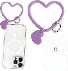 Heart Loop Phone Lanyard, Smart Phone Hand Wrist Lanyard Strap With Key Chain Holder Compatible With Most Smartphones For Cell Phone Case Keys ID Badges With 2packs Back Patch(Purple) - Đỏ và trắng - Xem 1