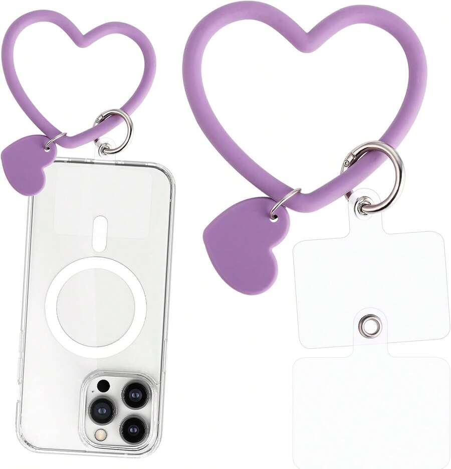 Heart Loop Phone Lanyard, Smart Phone Hand Wrist Lanyard Strap With Key Chain Holder Compatible With Most Smartphones For Cell Phone Case Keys ID Badges With 2packs Back Patch(Purple) - Đỏ và trắng - Xem 1