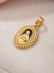 1 pieza Colgante chapado en oro de 18K de acero inoxidable, colgante redondo de la Virgen María, dije de cruz, colgante negro, DIY para collares, aretes, joyería, uso diario, regalo