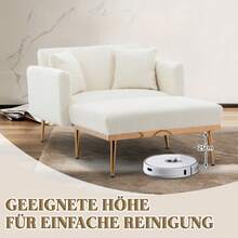 Modern Style Armchair, Recliner Chair With Adjustable Backrest, Folding Sofa Chair, Suitable For Living Room, Bedroom, Study Room (Beige) - White Teddy + Teddy + Foam - View 4