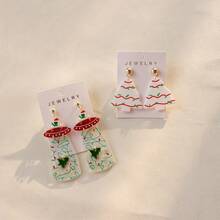 1 Pair Fashionable French Romantic Acrylic UFO & Christmas Tree Dangle Earrings, Music Festival Holiday Party Gift For Women