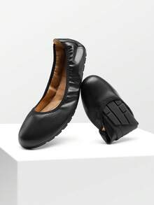 Women Round Toe Flats Casual Soft Bottom Foldable Ballet Flats  Comfortable Slip On Travel Vacation Office Wedding Shoes - màu đen - Xem 4