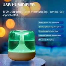 Kolorowy, przezroczysty nawilżacz powietrza 650 ml, ciągły i przerywany strumień, siedmiokolorowa lampka nocna, cicha, drobna mgiełka, łatwe dolewanie wody, odpowiedni do salonu, sypialni w pracy i biura