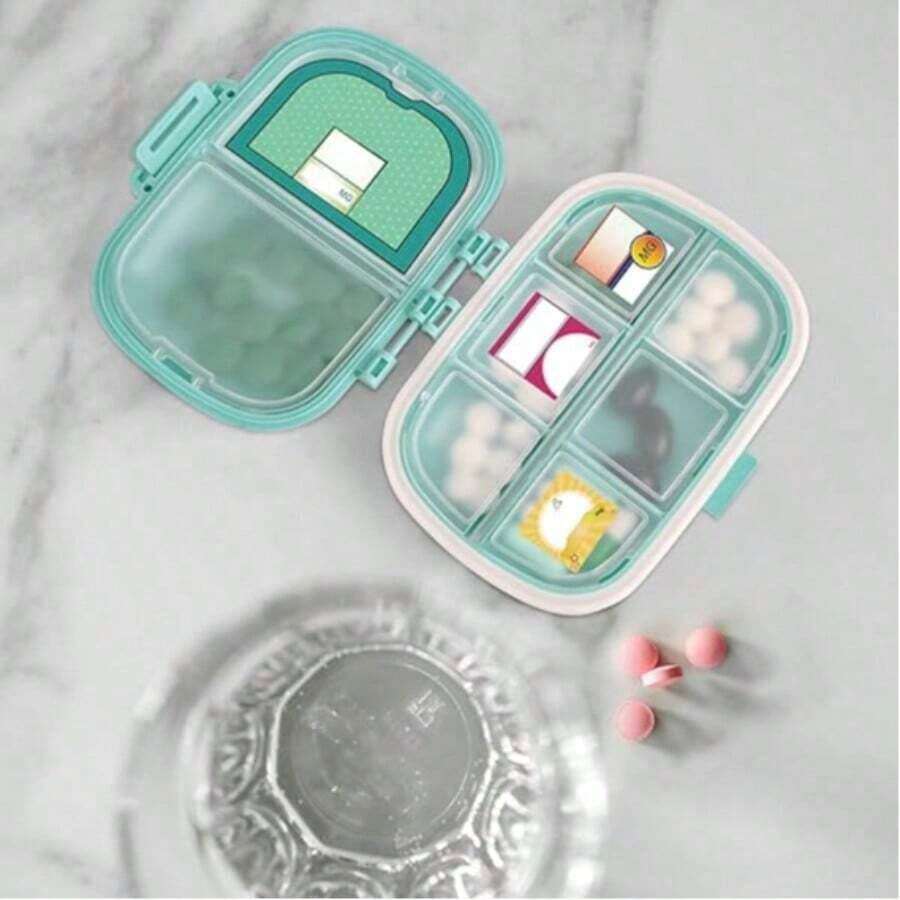 Holii Travel Organizer, 8 Compartments Portable, Daily Box To Hold Vitamins, Small Container Pocket Purse Medicine Organizer(Pink) - Màu lúa mì - Xem 1