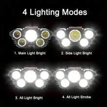 USB Rechargeable Headlamp With 5 LEDs & 4 Modes, Hands-Free Light For Outdoor Camping, Night Fishing, Hiking, Hunting, And Emergency Use - Ideal Gift For Dad And Boyfriend - 5LED headlights+USB data cable - 查看 5