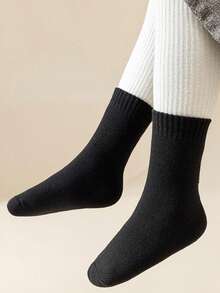 5 Pairs Thick Warm Children Socks, Brown, Khaki, Black, Merino Wool Girls Socks, Solid Color Boys & Girls Socks, Suitable For Toddlers, Autumn/Winter - Multicolor - View 3