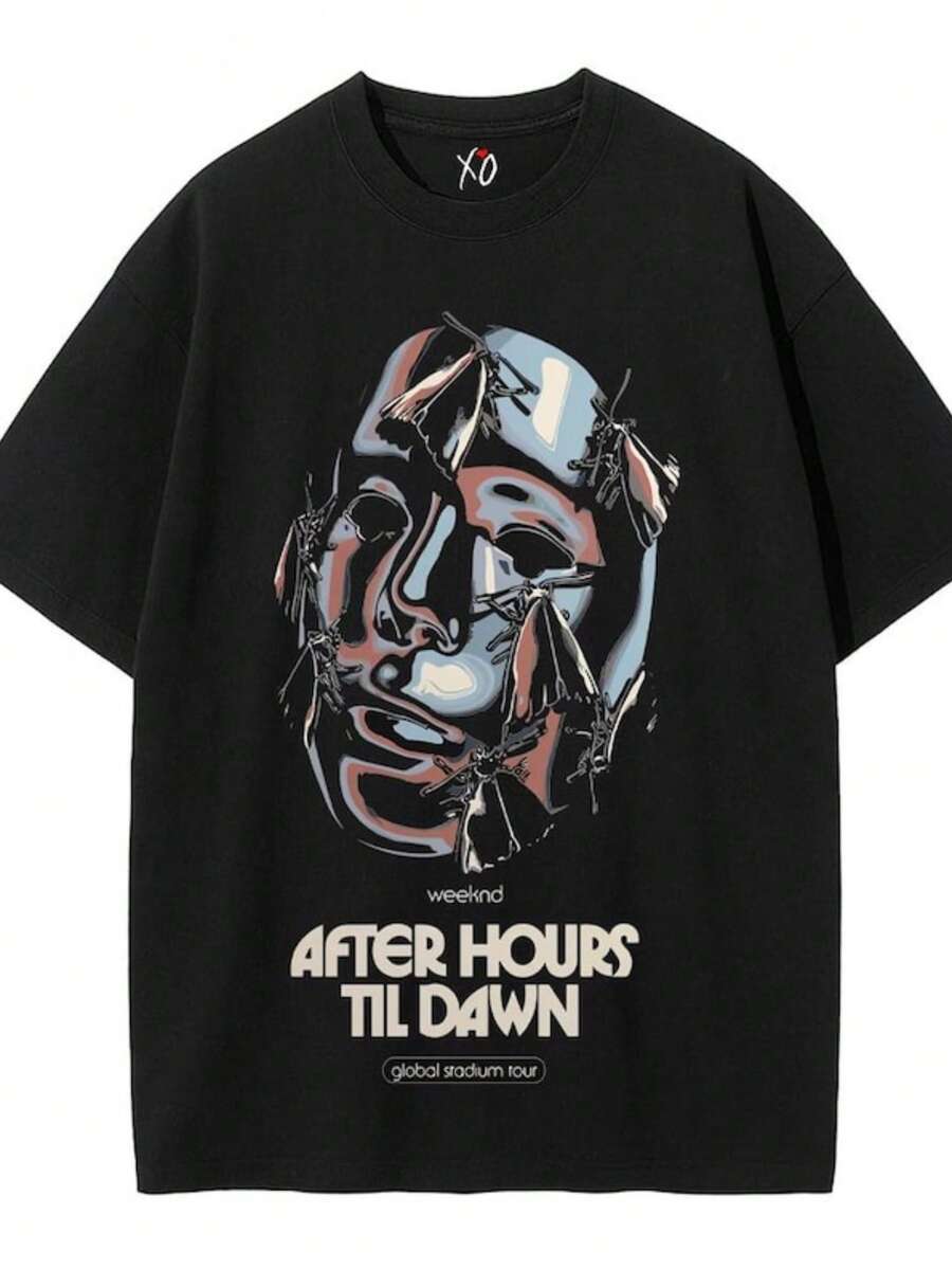 After Hours Til Dawn Tour Relaxed Fit T Shirt _ XO Concert Merch Tee _ 100 Cotton Music F - 黑色 - 查看 1