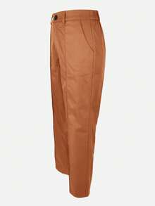 Jessefine Solid Color Zipper Button Suit Fabric Straight Leg Pants, Elegant For Commuting And Office Wear, Multi-Purpose For Spring And Summer - Brown - View 4