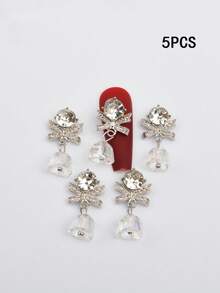 5/12 Peças, Enfeites de Sino de Luxo de Natal, Mistura de Várias Cores, Enfeites de Sino e Laço de Unha 3D Penduráveis, Enfeites de Unha Laço e Sino, Adequado para Manicure de Natal de Meninas - Multicolorido - Visão 7