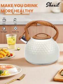 shoxil 1Pc 3L Coffee Pot, Teapot With Handle, Stainless Steel Whistling Kettle, Large-Capacity Water Kettle, Gas Stove Compatible Water Kettle, Hammered Texture Design, Suitable For Coffee, Tea And Water Preparation - Water Pot - View 6