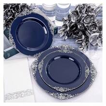 Blue & Silver Plastic Plates Disposable - 175pc Party Set For 25 Guests - As Picture/F - View 5