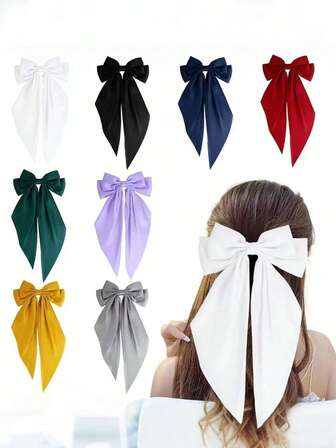 1个可爱大蝴蝶结丝带发夹，涤纶缎面弹力弹簧发饰，爪夹