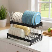 LIVINGANDHOME Living And Home 2-Tier Carbon Steel Dish Drainer Rack,Kitchen Dish Drying Rack,Kitchen Organizer Storage Shelf - Gunmetal Grey - View 3