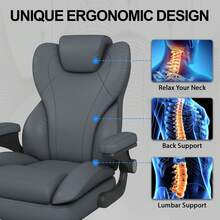 Heavy Duty Ergonomic Executive Chair With Padded Arms , Big And Tall Computer Chair With Adjustable Headrest, 360°Swivel Free,Easy To Assemble - Xám - Xem 10