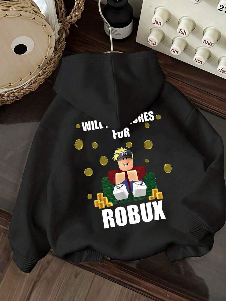 Sudadera casual con estilo para adolescentes varones con personaje de dibujos animados de videojuegos y patrón de moneda, adecuada para uso en otoño/invierno, apropiada para estudiantes para uso diario, fiestas, escuela, festivales de música, vacaciones, ir y venir, puede ser un regalo para familia, novio, novia, amigos - Negro - Añade 3