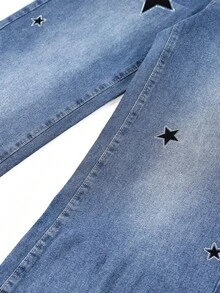 HIMARRI Elegantes y lindos jeans de mezclilla de pierna ancha para mujer, largo largo con cintura escalonada, tela muy elástica. - Azul - Ver 4