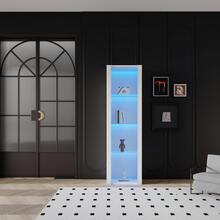 Czarna, błyszcząca gablota ekspozycyjna z oświetleniem LED, 3 przeszklone przegrody, 55*38*166 cm, gablota ekspozycyjna, szafka stojąca, szafka wysoka, szafka do przechowywania