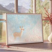 1pc Canvas Painting, Christmas Reindeer Mural Girl Christmas Decoration Pink Christmas Print, Wall Art Print, Home Decor, Perfect Holiday Gift For Him Or Her, Canvas Wall Art,Posters For Room,Home Decor,Room Decor Aesthetic,Room Decoration Stuff.Optional Frame, Room Decor