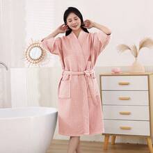 1pc Waffle Bathrobe, Summer Loose Soft Breathable Non-Stuffy, Luxurious Quality Home/Dorm Shower/Swimming Unisex Short Sleeve Robe Back To School - Multicolor - View 15