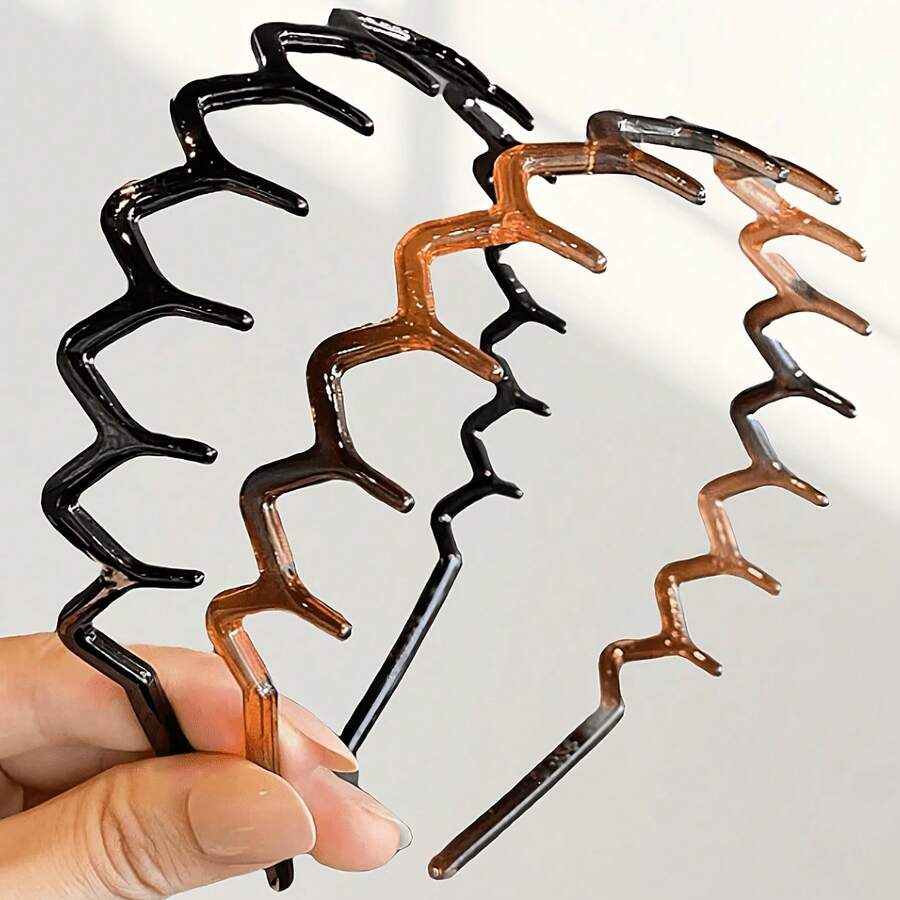 1 Or 2 Pack, Fashionable And Simple Wave Tooth Hairband, Women's Hair Hoop, Elegant Plastic Hair Accessory. - 2 Pieces In Amber and Black - View 1