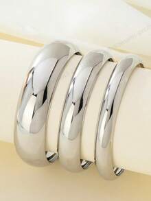 3 أساور معدنية لامعة بتصميم بسيط وأنيق، مناسبة للاستخدام اليومي للنساء