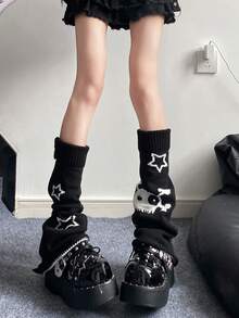 半双装女士纯色针织腿套，装饰性腿套，春秋季保暖袜，Y2K亚文化喇叭腿套，JK长款腿套圣诞礼物 - 常規款 - 查看 8