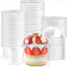 20/50PC Disposable 10oz Transparent Plastic Cups, Plastic Dessert Cups With Dome LIDS, Yogurt Jelly Cups, Leak-Free Independent Party Snack Cups, Suitable For Cakes, Puddings, Mousse, Milkshakes, Yogurt, Ice Cream, And Fruits - trong suốt - Xem 3