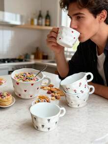 1 pièce Tasse en céramique asymétrique avec motif floral créatif dessiné à la main, tasse de thé d'après-midi, tasse à café, tasse de petit-déjeuner, tasse de dessert pour célébrité internet mignonne - tasse - Voir 1