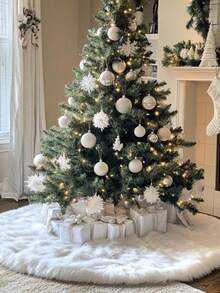 1 pièce Robe d'arbre de Noël en fausse fourrure longue, rose, blanche, rouge, noire. Robe en peluche longue pour arbre de Noël, décoration et présentation d'arbre de Noël pour fête de Noël à la maison, accessoire de décoration d'ambiance festive pour la maison, douce et belle robe en peluche pour arbre de Noël, décoration de Noël, décoration hivernale pour la pièce