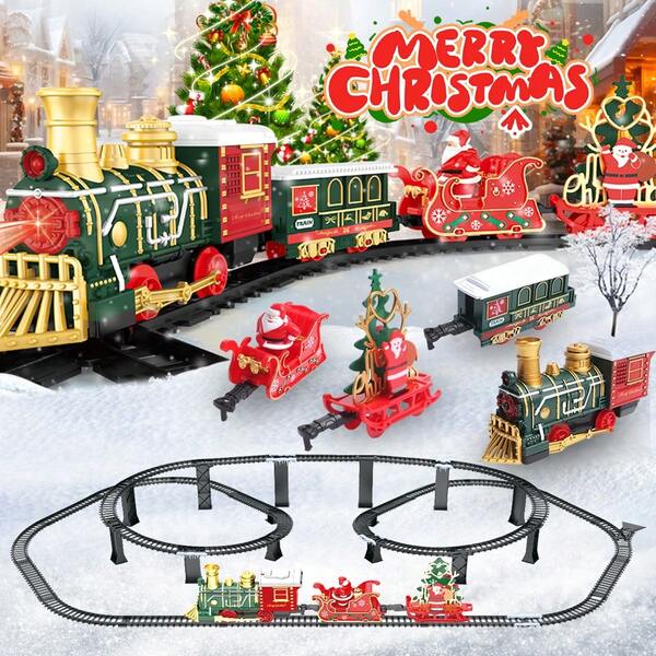 Children Christmas Tree Electric Train Tracks Set Santa Claus Cargo Cars With Xmas Sounds Lights Toys For Adult New Year Gift,Back To School