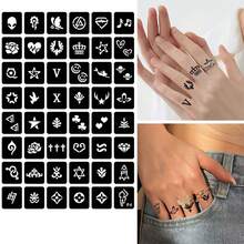 yikexuanli Bộ 3 miếng dán xăm Henna + Khuôn xăm rỗng, Nhiều mẫu, Vẽ nghệ thuật cơ thể, Bộ dụng cụ xăm tạm thời bán vĩnh viễn, Khuôn xăm tự làm, Phù hợp cho hình xăm tạm thời nam/nữ, Trang trí ngày lễ - Nhiều màu - Xem 12