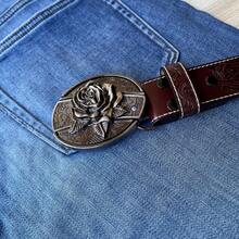 Western Style Unisex Accessories, ( Roses) Oval Detachable Metal Belt Buckle, Belt Buckle. Western Cowboy Style, Party Essential, Fashionable And Versatile Belt Suitable For Daily Use In Summer, Autumn, Halloween, Christmas. - roses - 查看 5