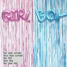 4pcs Gender Reveal Decoration Set Pink Light Blue Curtains Foil Balloons Gender Reveals Party Photo Backdrop Pink Blue 1*2 Meters Foil Curtain