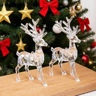 2 件优雅透明圣诞驯鹿装饰雕像、圣诞装饰品、亚克力节日雕像、节日家居装饰、冬季仙境展示、客厅、卧室、办公室、酒店桌面装饰、圣诞树挂饰、现代透明亚克力驯鹿装饰、家居装饰、圣诞树拍照道具