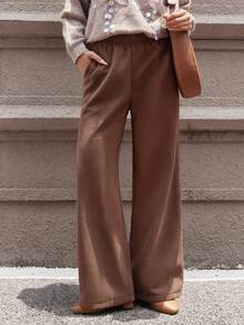 Casual Brown Thickened Winter Corduroy Pants For Women,Outdoor Strolls, City Walks & Travel, Warm Corduroy Winter Pants,Stretch Waistband Comfy Pants - Coffee Brown - View 4