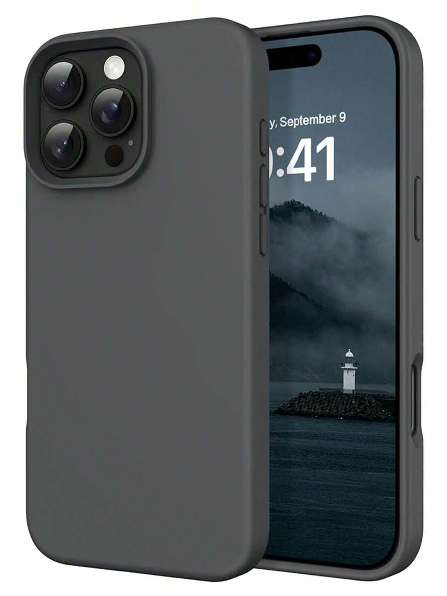 Solid Color Minimalist Black Liquid Silicone TPU Phone Case Latest Compatible With IPhone 17/Air/17Pro/17ProMax Also Fits 16 15 14 13 12 11 Pro Max Soft Rubber Feel Large Cutout Raised Edges To Protect Camera Birthday Gift Anniversary - Black - View 1
